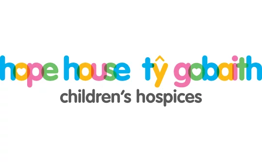 Hope House Tŷ Gobaith children's hospices logo with multicolour rounded letters and heart motifs
